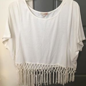 White fringe tassel tee